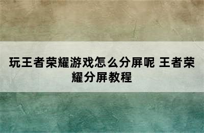 玩王者荣耀游戏怎么分屏呢 王者荣耀分屏教程